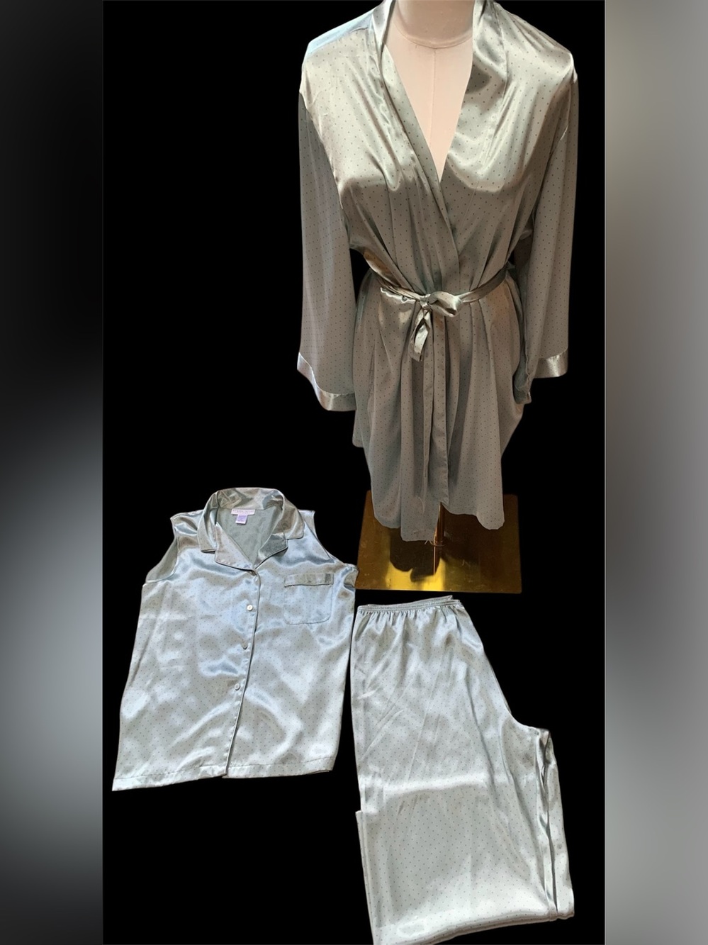 Satin Sleepwear Set -  Sage Robe & Pajama Set